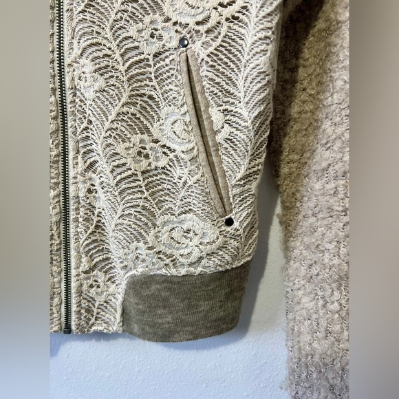 Miss Me Boucle & Lace Wool Blend Bomber Jacket - Small - Picture 5 of 9